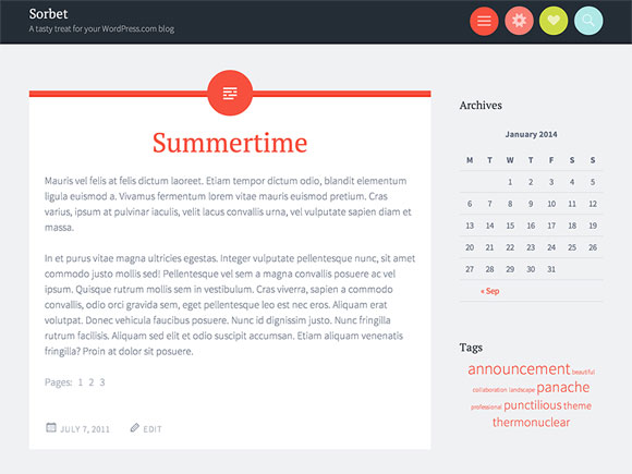 Стильный блоговый шаблон wordpress: Sorbet